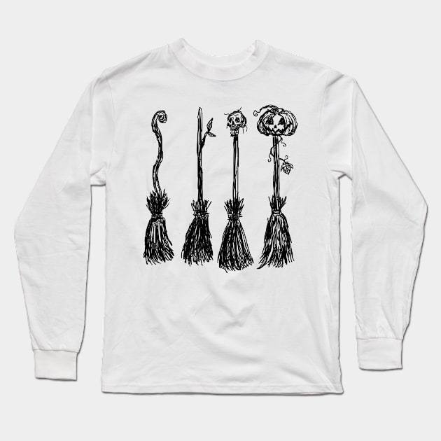 Sketchy Halloween Witchy Broomsticks Long Sleeve T-Shirt by saradaboru